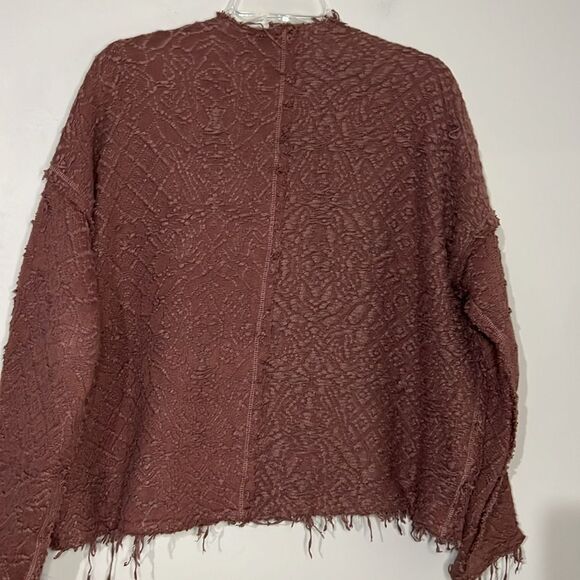 Free People Boho Zip Jacket Womens Size XS Brown Textured Raw Hem Cotton Sweater - Picture 9 of 9